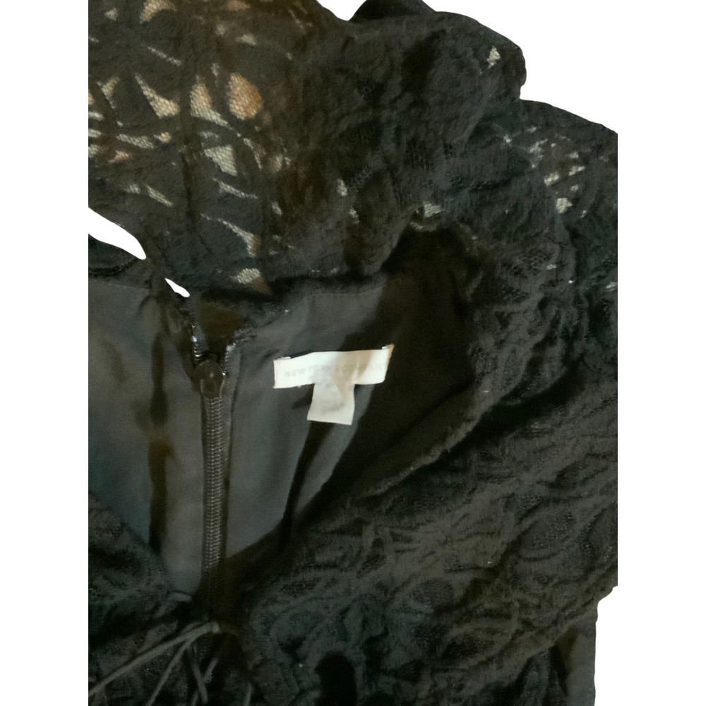 New York & Company Black Lace High Low Ruffle Neck Sleeveless Cocktail Dress - Picture 3 of 4